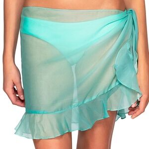NEW Sunsets Short And Sweet Ruffle Sarong Tie Skirt Swim Cover Up 176 Mint Green